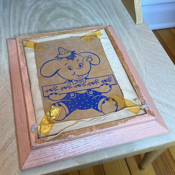 Vintage 50s Children’s Bedroom Decor Painted Framed Canvas Bunnies & Elephants - Picture 5 of 9